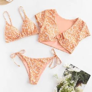 ZAFUL Floral Ring Reversible Three Piece Swimsuit